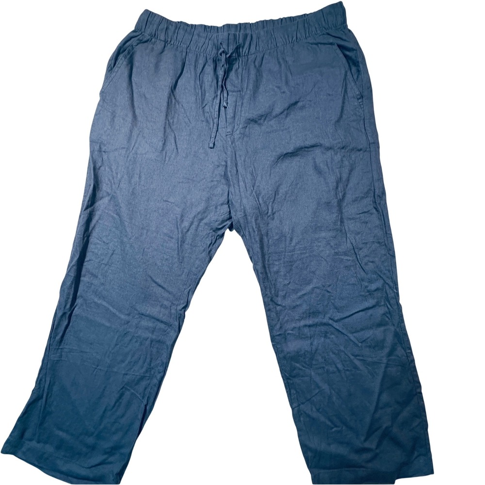 Gap Easy Pant Womens XL Blue Linen Blend Drawstring Wide Leg Vintage Indigo